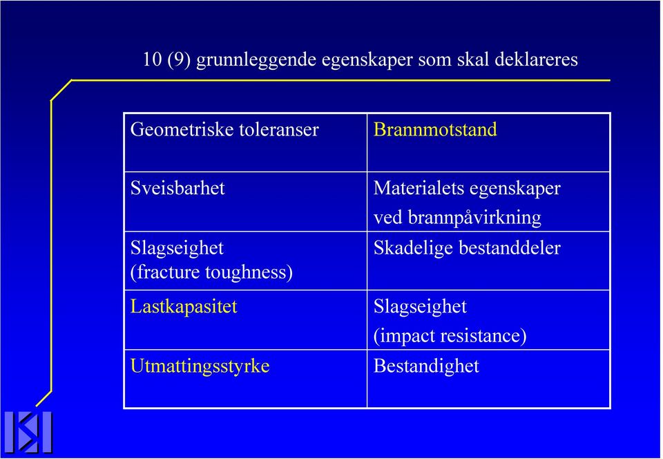 toughness) Lastkapasitet Utmattingsstyrke Materialets egenskaper ved