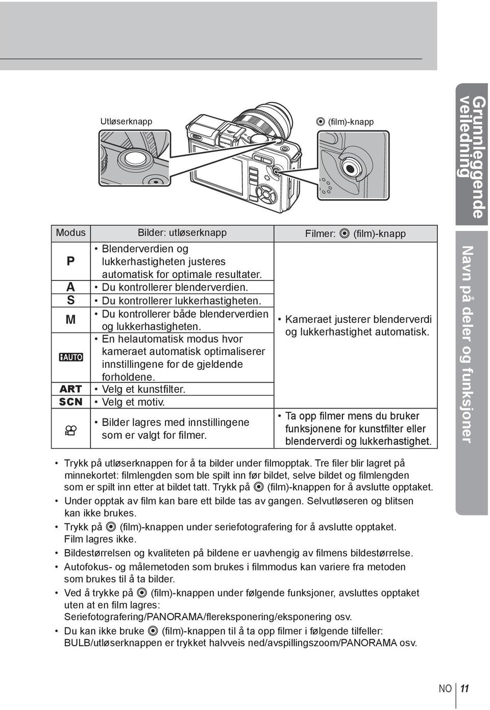 En helautomatisk modus hvor kameraet automatisk optimaliserer innstillingene for de gjeldende forholdene. Velg et kunstfilter. Velg et motiv. Bilder lagres med innstillingene som er valgt for filmer.