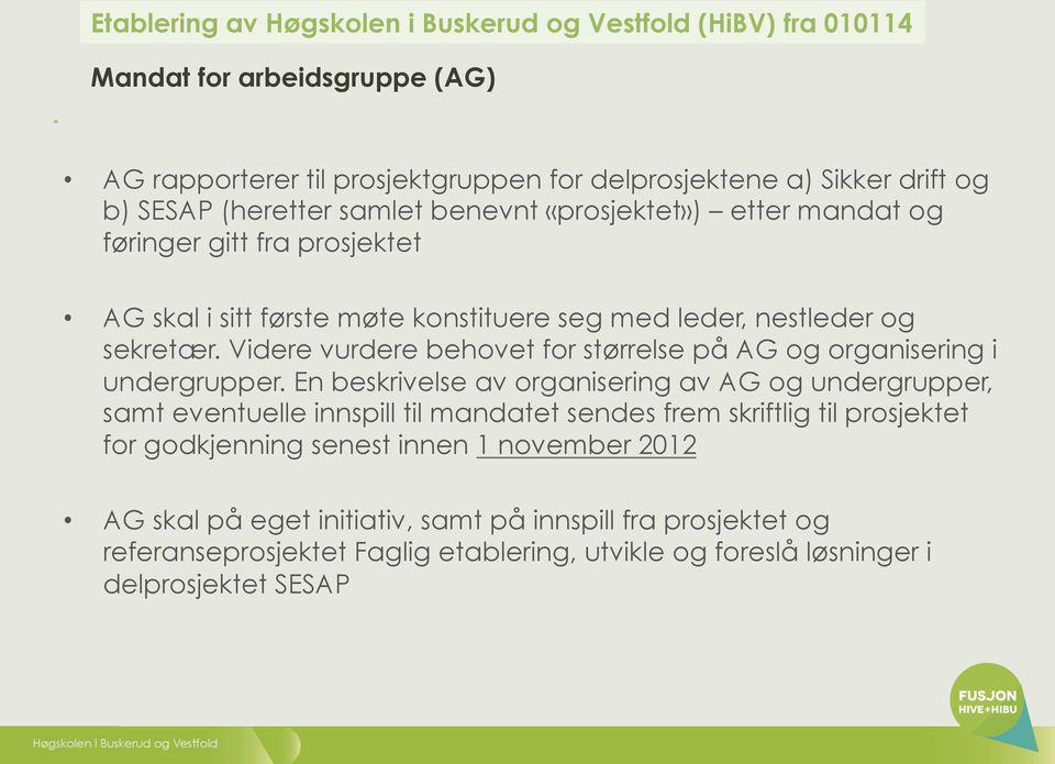 Videre vurdere behovet for størrelse på AG og organisering i undergrupper.