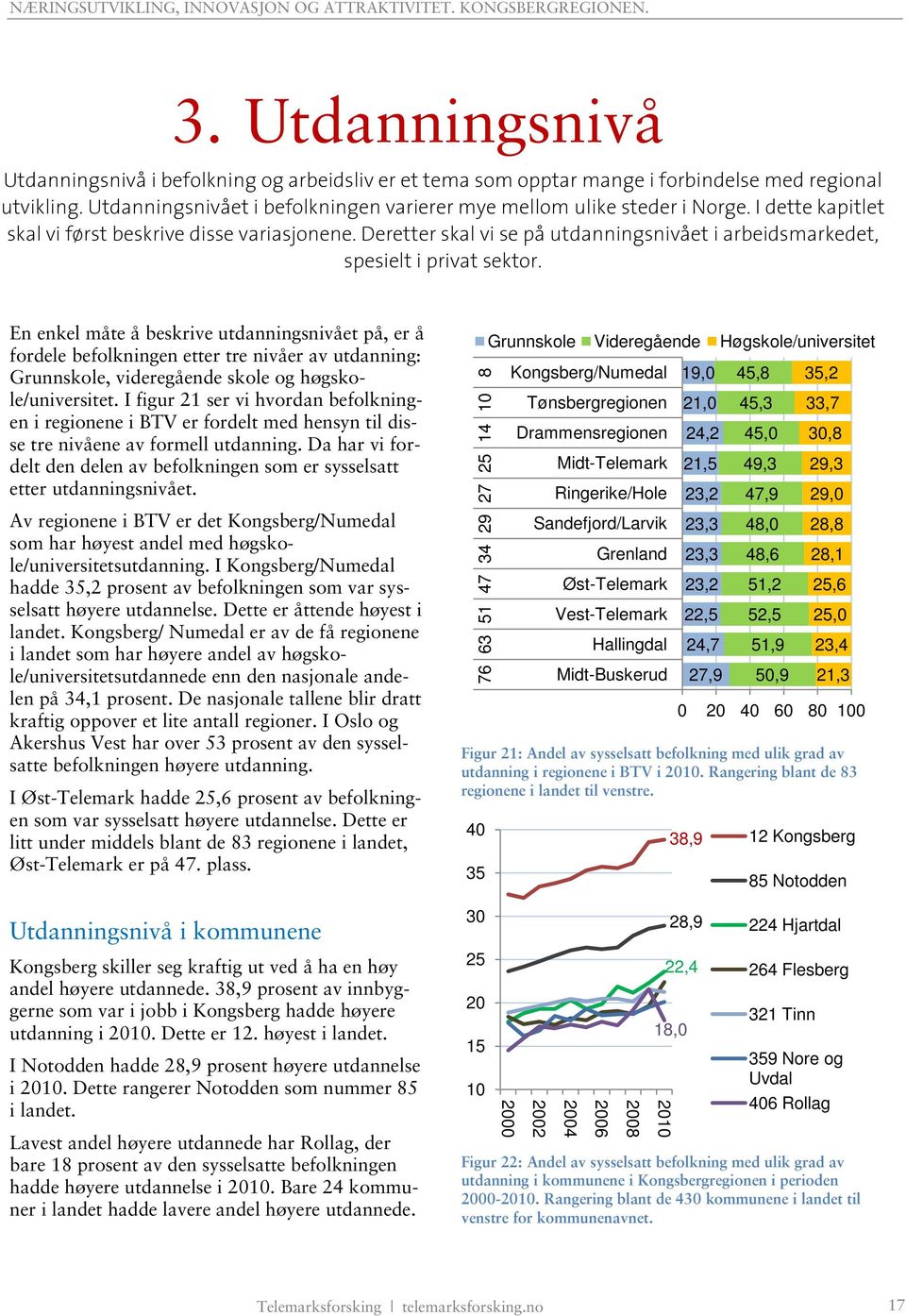 En enkel måte å beskrive utdanningsnivået på, er å fordele befolkningen etter tre nivåer av utdanning: Grunnskole, videregående skole og høgskole/universitet.