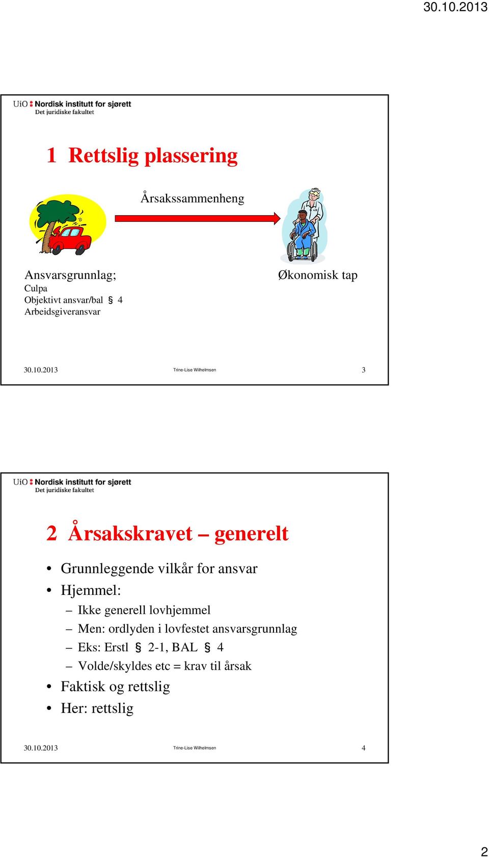 2013 Trine-Lise Wilhelmsen 3 2 Årsakskravet generelt Grunnleggende vilkår for ansvar Hjemmel: Ikke
