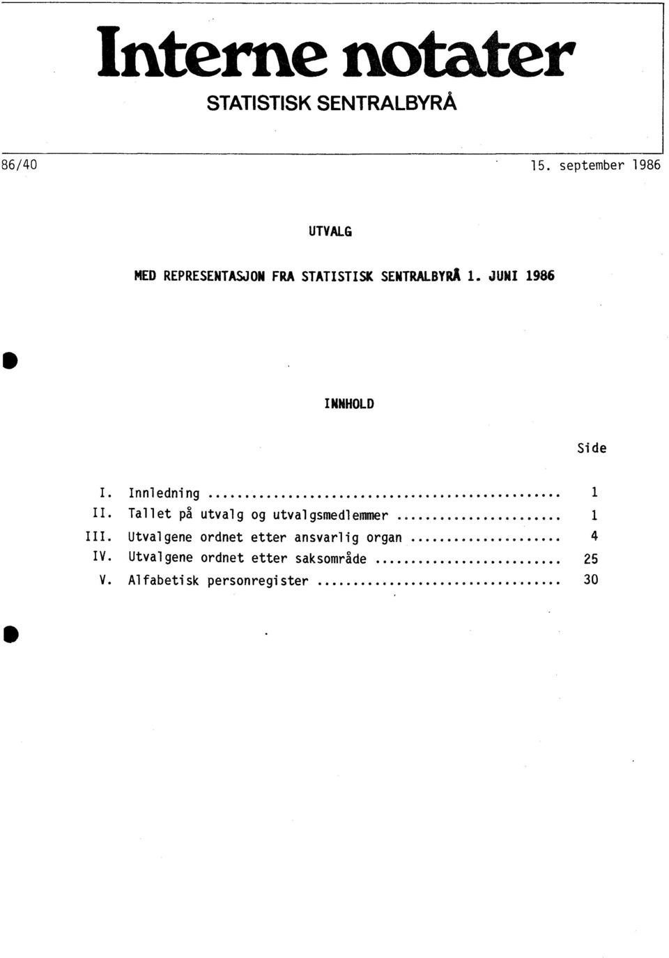 JUNI 1986 INNHOLD Si de II. I. III.. v.