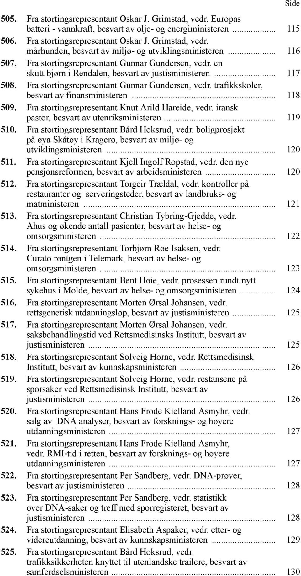 .. 118 509. Fra stortingsrepresentant Knut Arild Hareide, vedr. iransk pastor, besvart av utenriksministeren... 119 510. Fra stortingsrepresentant Bård Hoksrud, vedr.