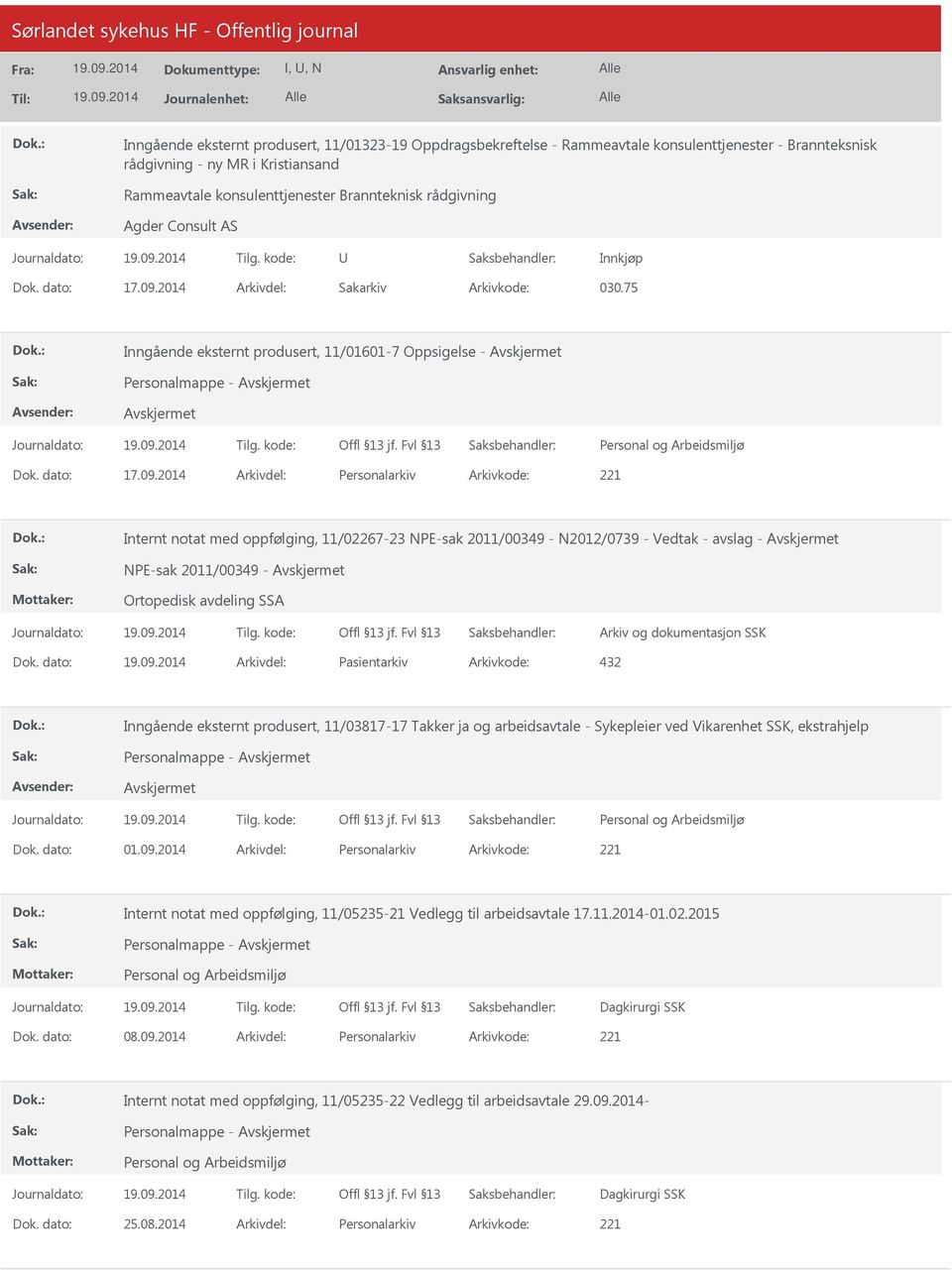 2014 Arkivdel: Sakarkiv Arkivkode: 030.75 Inngående eksternt produsert, 11/01601-7 Oppsigelse - Personalmappe - Dok. dato: 17.09.