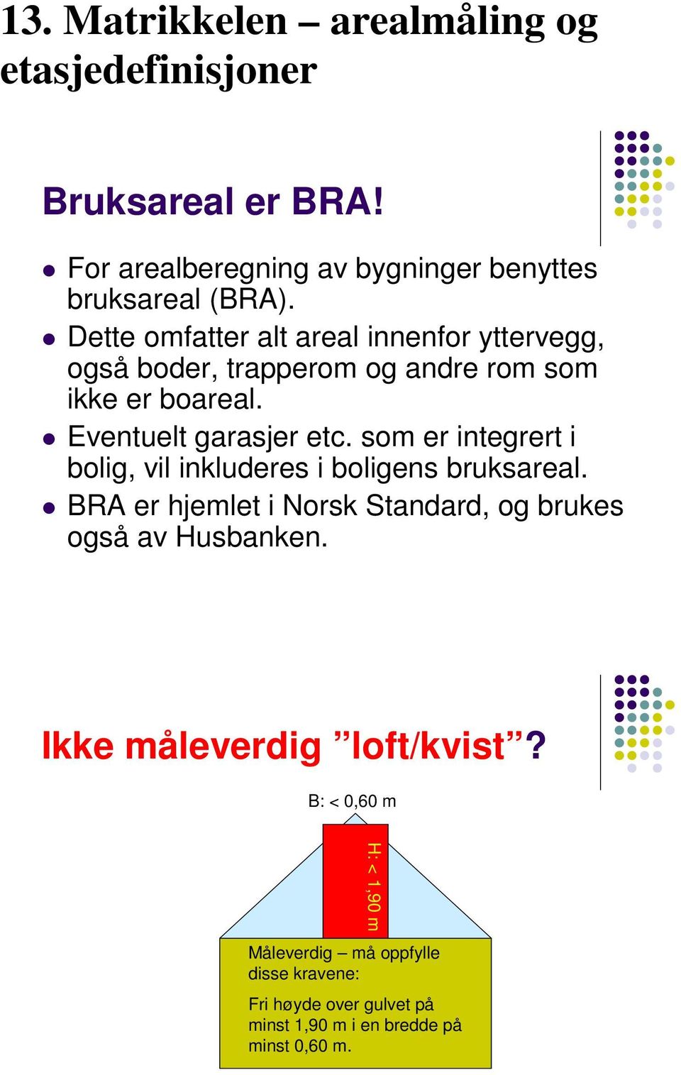 som er integrert i bolig, vil inkluderes i boligens bruksareal. BRA er hjemlet i Norsk Standard, og brukes også av Husbanken.