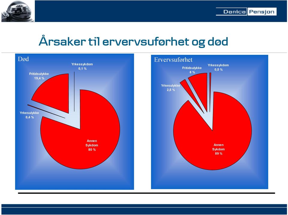 Ervervsuførhet Fritidsulykke 8 % Yrkessykdom 0,5