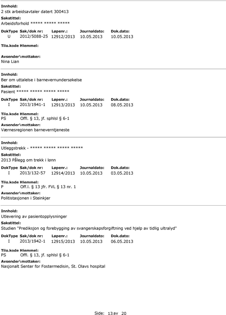 i lønn P 2013/132-57 12914/2013 Politistasjonen i Steinkjer 03.05.