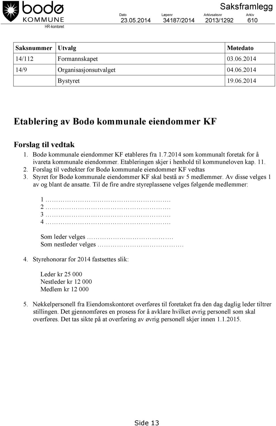 .. Forslag til vedtekter for Bodø kommunale eiendommer KF vedtas 3. Styret for Bodø kommunale eiendommer KF skal bestå av 5 medlemmer. Av disse velges av og blant de ansatte.