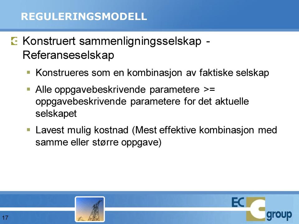 parametere >= oppgavebeskrivende parametere for det aktuelle selskapet