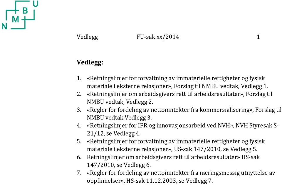 4. «Retningslinjer for IPR og innovasjonsarbeid ved NVH», NVH Styresak S- 21/12, se Vedlegg 4. 5.