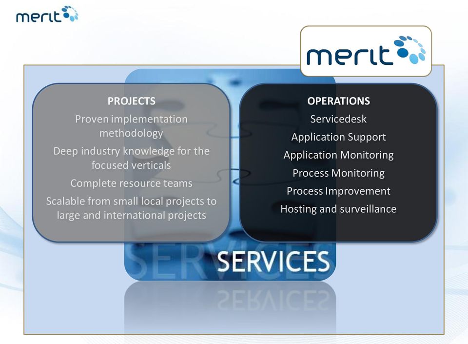 large and international projects OPERATIONS Servicedesk Application Support