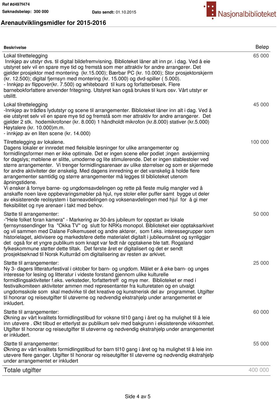 500); digital fjernsyn med montering (kr. 15.000) og dvd-spiller ( 5.000). - Innkjøp av flippover(kr. 7.500) og whiteboard til kurs og forfatterbesøk. Flere barnebokforfattere anvender fritegning.