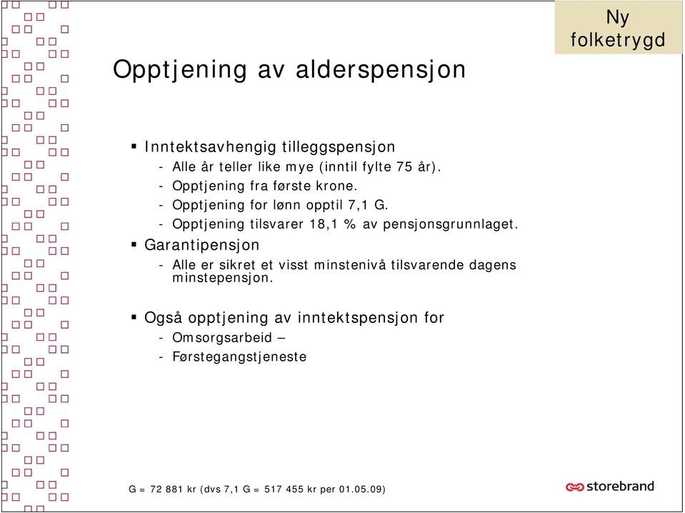 - Opptjening tilsvarer 18,1 % av pensjonsgrunnlaget.