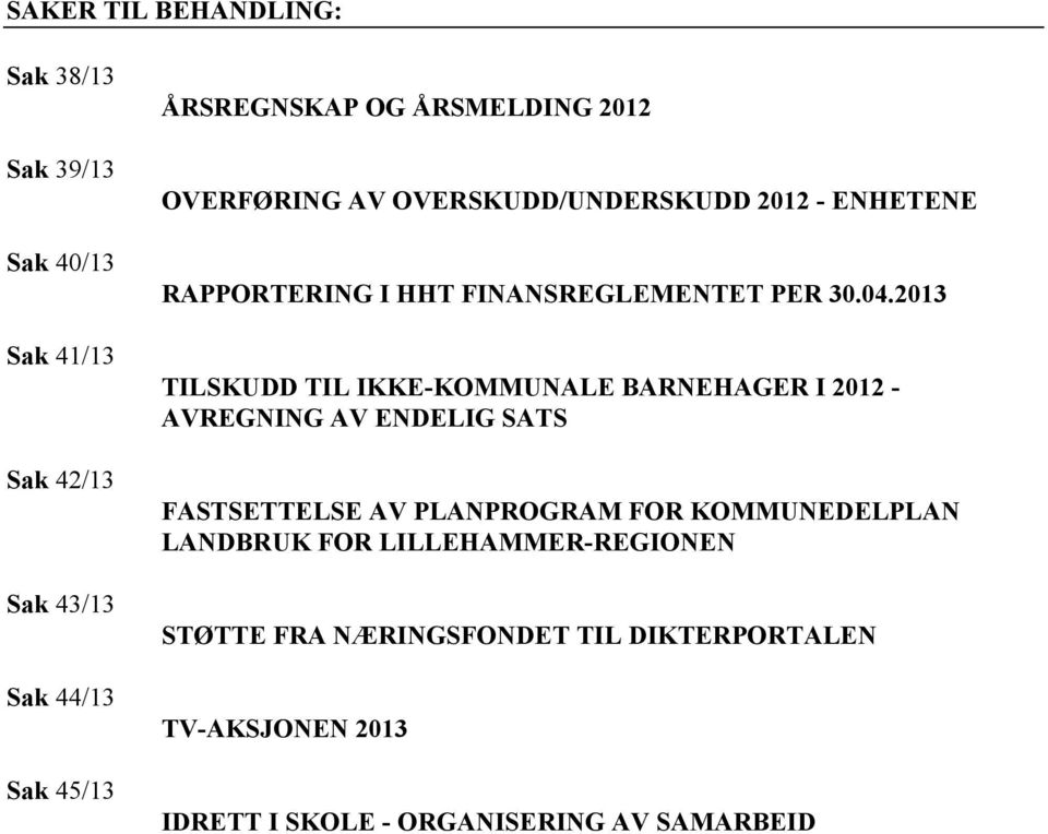 2013 TILSKUDD TIL IKKE-KOMMUNALE BARNEHAGER I 2012 - AVREGNING AV ENDELIG SATS FASTSETTELSE AV PLANPROGRAM FOR