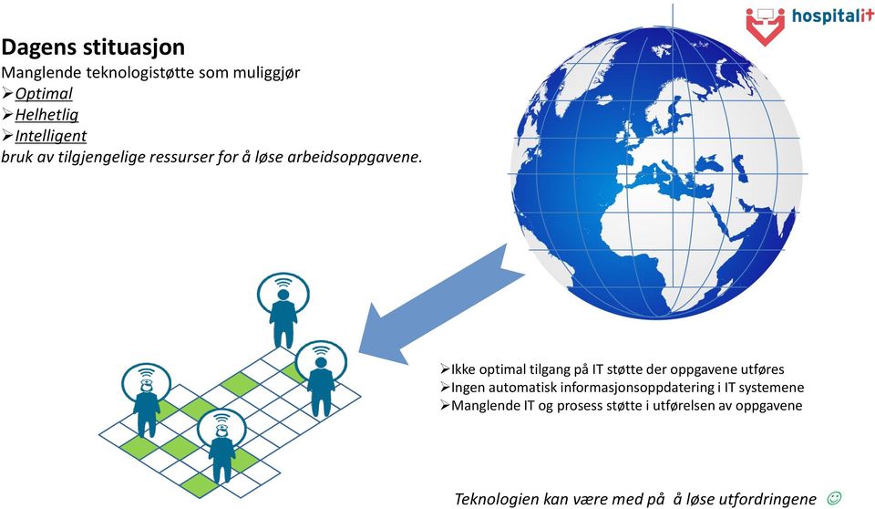 Ikke optimal tilgang på IT støtte der oppgavene utføres Ingen automatisk