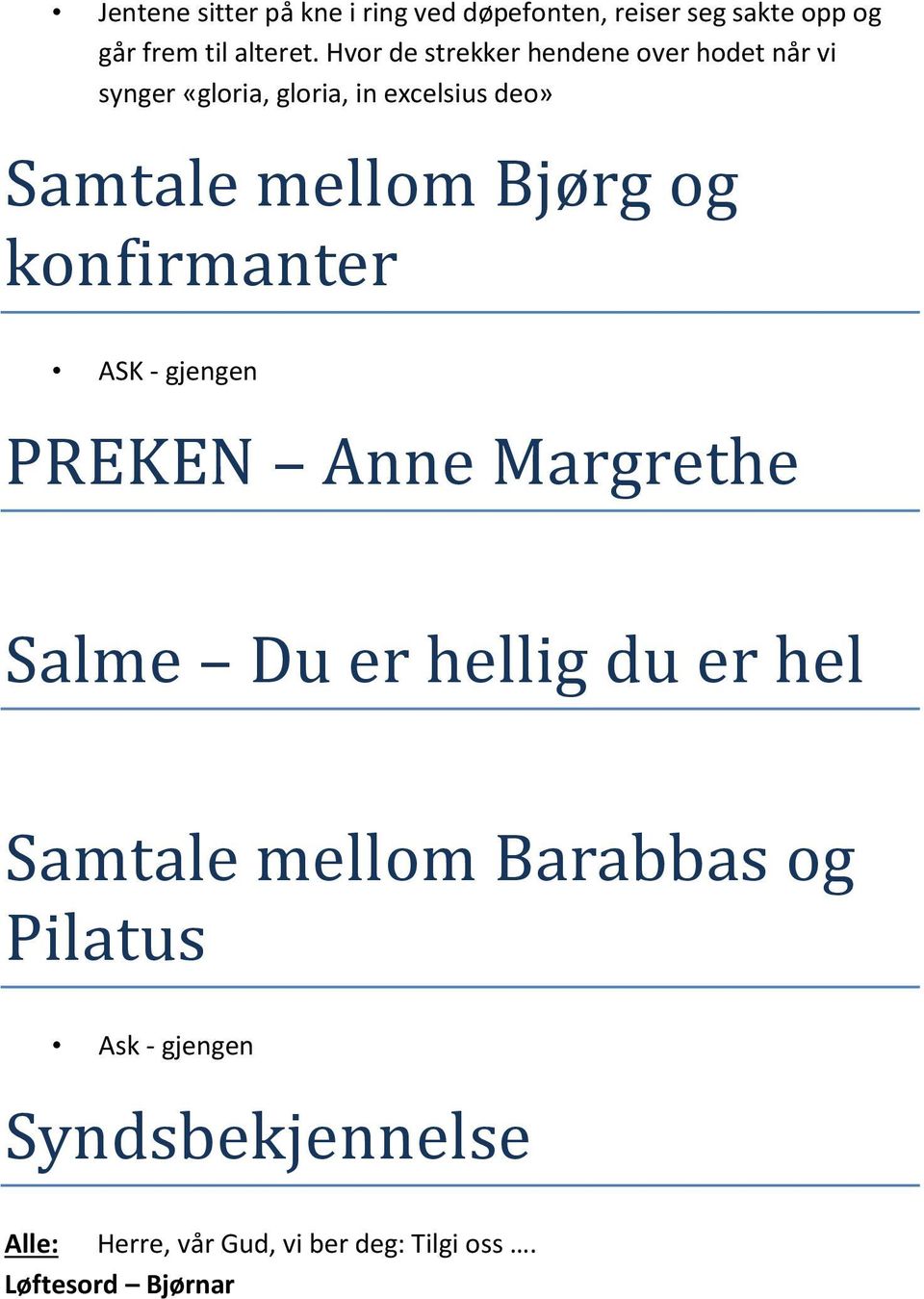 Bjørg og konfirmanter ASK - gjengen PREKEN Anne Margrethe Salme Du er hellig du er hel Samtale mellom