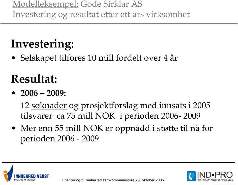 søknader og prosjektforslag med innsats i 2005 tilsvarer ca 75 mill NOK i