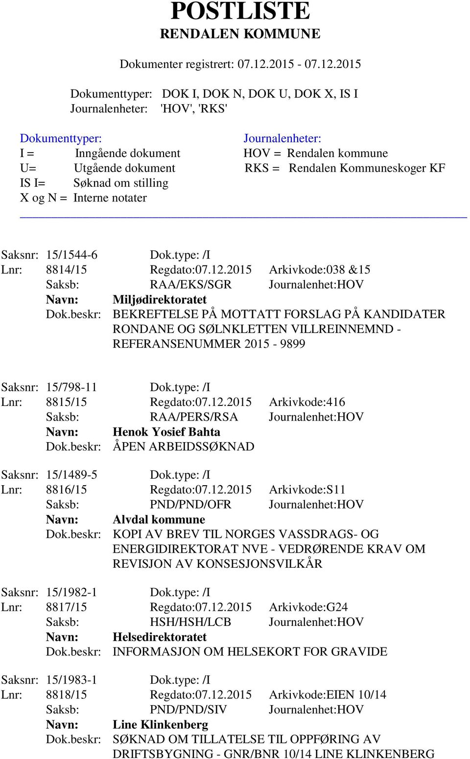 2015 Arkivkode:416 Saksb: RAA/PERS/RSA Journalenhet:HOV Navn: Henok Yosief Bahta Dok.beskr: ÅPEN ARBEIDSSØKNAD Saksnr: 15/1489-5 Dok.type: /I Lnr: 8816/15 Regdato:07.12.