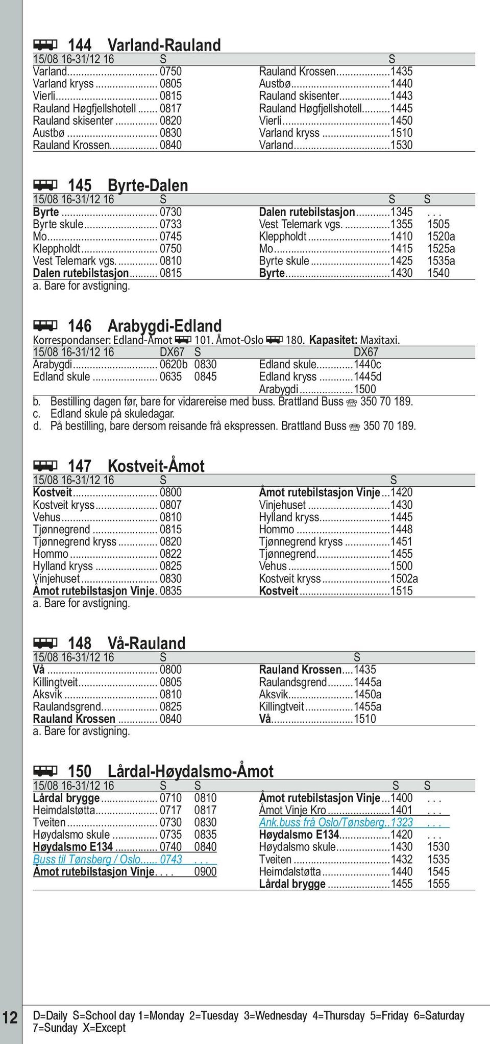 .. 0730 Dalen rutebilstasjon...1345... Byrte skule... 0733 Vest Telemark vgs...1355 1505 Mo... 0745 Kleppholdt...1410 1520a Kleppholdt... 0750 Mo...1415 1525a Vest Telemark vgs... 0810 Byrte skule.