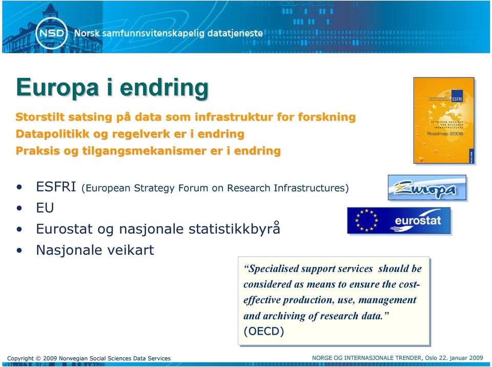 Infrastructures) EU Eurostat og nasjonale statistikkbyrå Nasjonale veikart Specialised support services