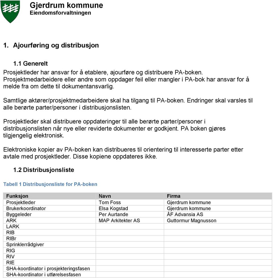 Endringer skal varsles til alle berørte parter/personer i distribusjonslisten.