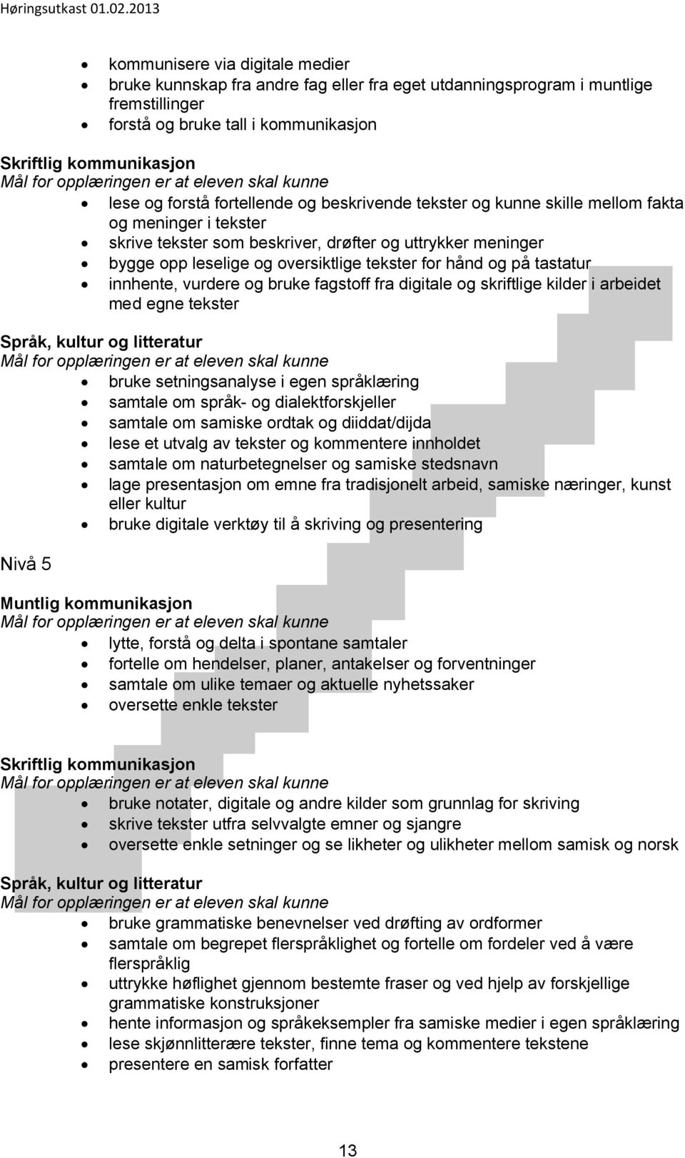 vurdere og bruke fagstoff fra digitale og skriftlige kilder i arbeidet med egne tekster bruke setningsanalyse i egen språklæring samtale om språk- og dialektforskjeller samtale om samiske ordtak og