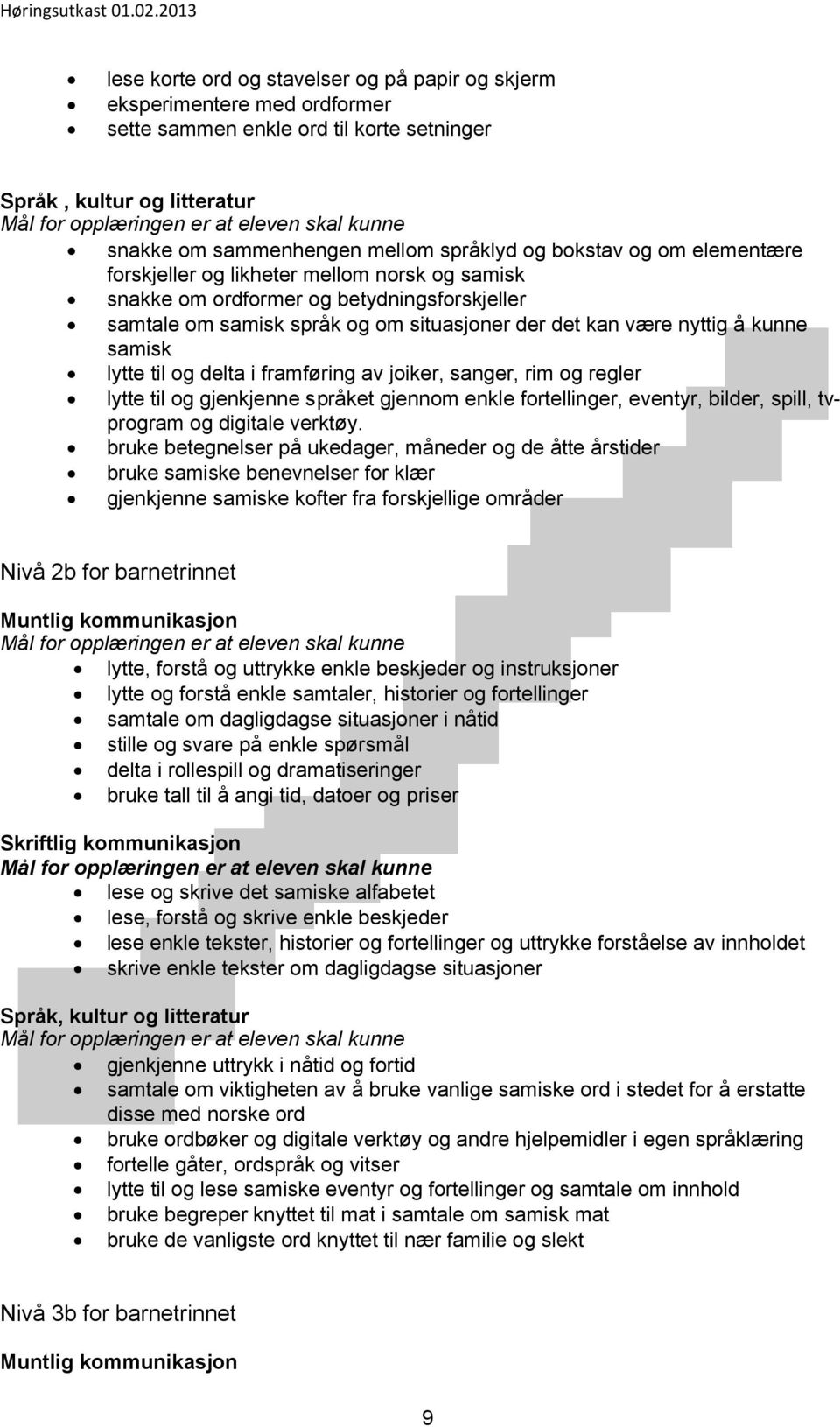 og delta i framføring av joiker, sanger, rim og regler lytte til og gjenkjenne språket gjennom enkle fortellinger, eventyr, bilder, spill, tvprogram og digitale verktøy.