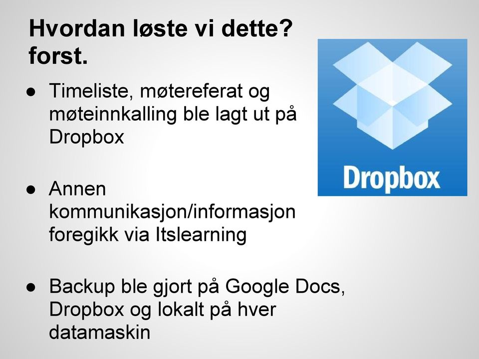 Dropbox Annen kommunikasjon/informasjon foregikk via