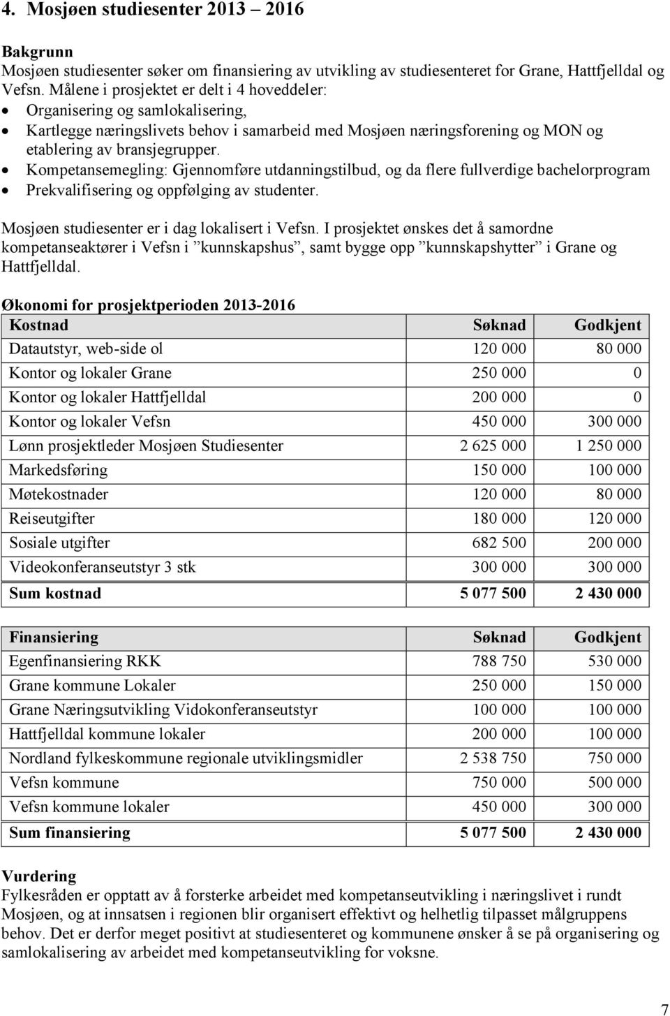 Kompetansemegling: Gjennomføre utdanningstilbud, og da flere fullverdige bachelorprogram Prekvalifisering og oppfølging av studenter. Mosjøen studiesenter er i dag lokalisert i Vefsn.