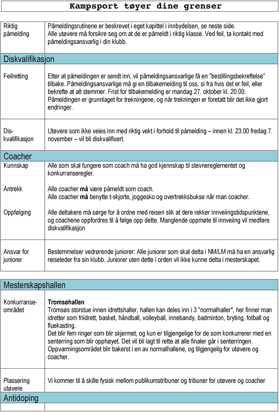 Påmeldingsansvarlige må gi en tilbakemelding til oss, si fra hvis det er feil, eller bekrefte at alt stemmer. Frist for tilbakemelding er mandag 27. oktober kl. 20.00.