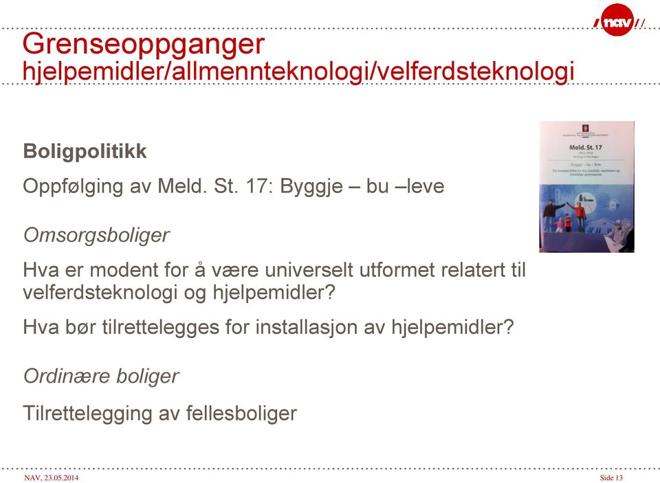 17: Byggje bu leve Omsorgsboliger Hva er modent for å være universelt utformet relatert