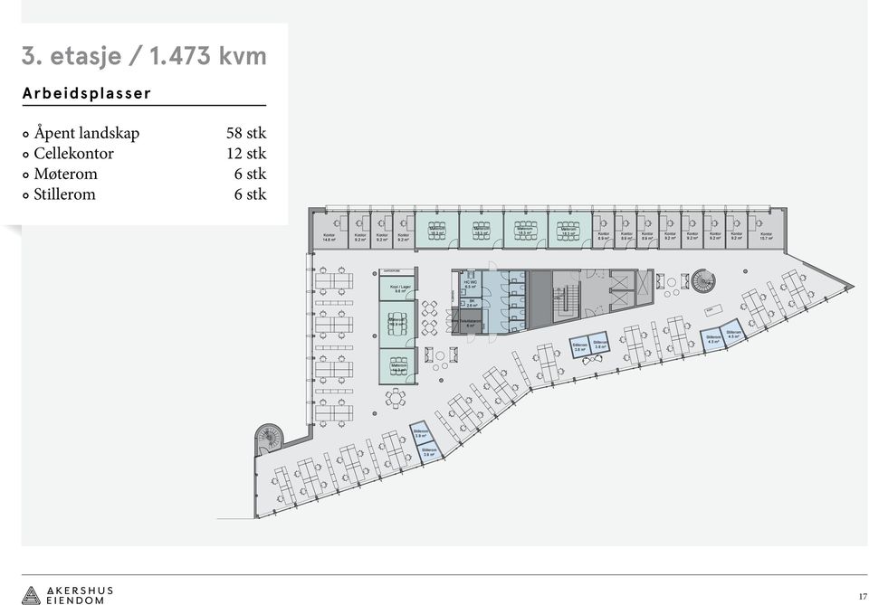 6 m² KOPI 1 Tele/datarom 6 m² Gard. 3.8 m² 4.5 m² 4.5 m² 3.8 m² 14.3 m² 3.9 m² 3.