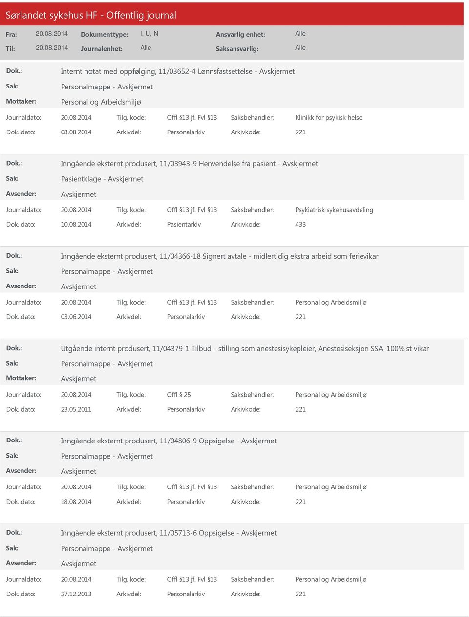 dato: 03.06.2014 Arkivdel: Personalarkiv Arkivkode: 221 tgående internt produsert, 11/04379-1 Tilbud - stilling som anestesisykepleier, Anestesiseksjon SSA, 100% st vikar Personalmappe - Dok.