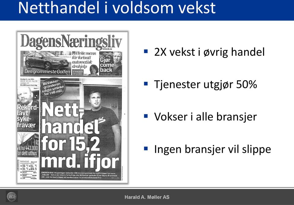 Tjenester utgjør 50% Vokser i