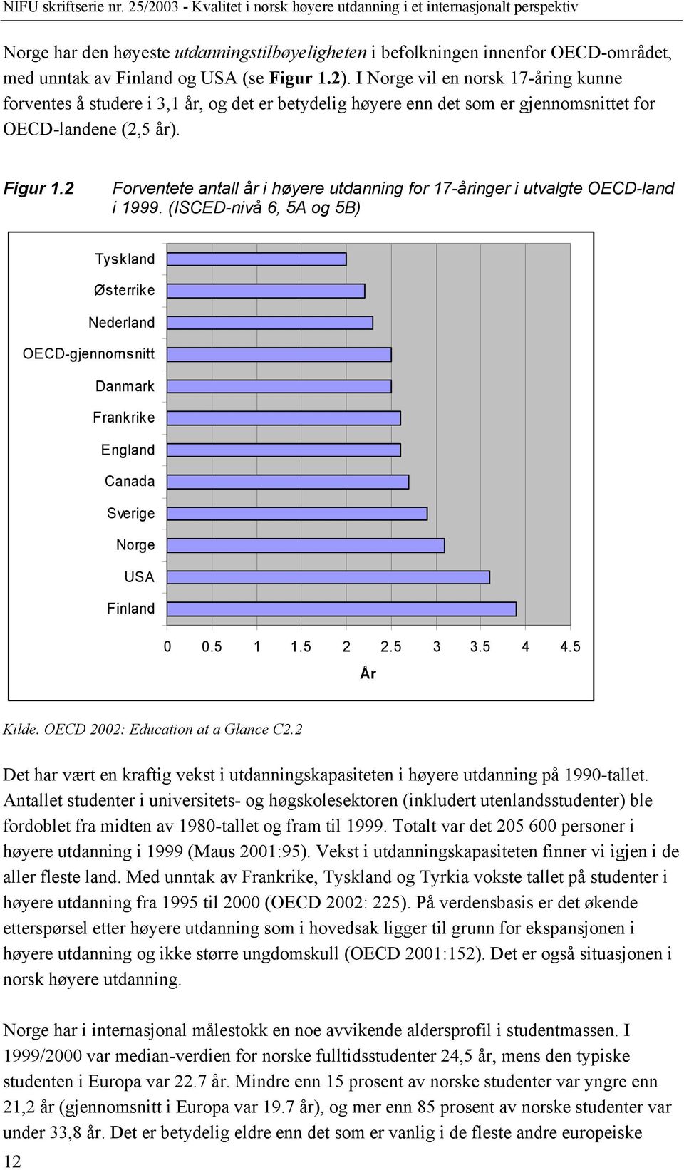 2 Forventete antall år i høyere utdanning for 17-åringer i utvalgte OECD-land i 1999.