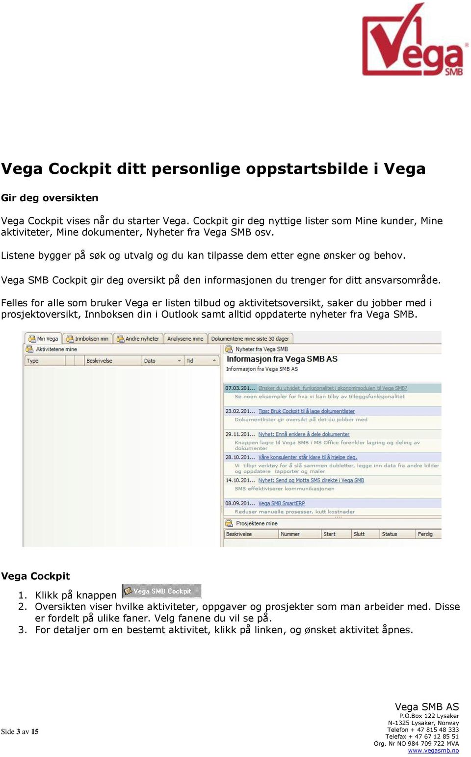 Vega SMB Cockpit gir deg oversikt på den informasjonen du trenger for ditt ansvarsområde.