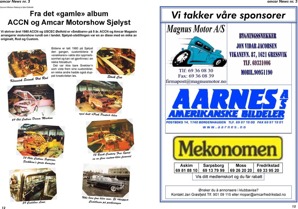 Klassisk Svensk Hot Rod Bildene er tatt 1980 på Sjølyst den gangen, custombilene til «snekkeren» vakte stor oppmerksomhet og kan vel gjenfinnes i en rekke fotoalbum.