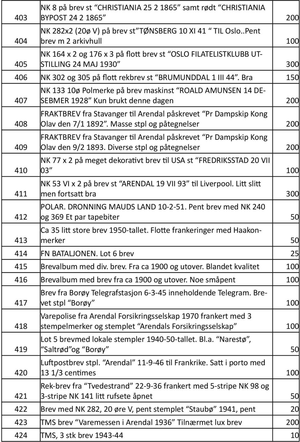 Bra 150 407 NK 133 10ø Polmerke på brev maskinst ROALD AMUNSEN 14 DE- SEBMER 1928 Kun brukt denne dagen 200 408 FRAKTBREV fra Stavanger til Arendal påskrevet Pr Dampskip Kong Olav den 7/1 1892.