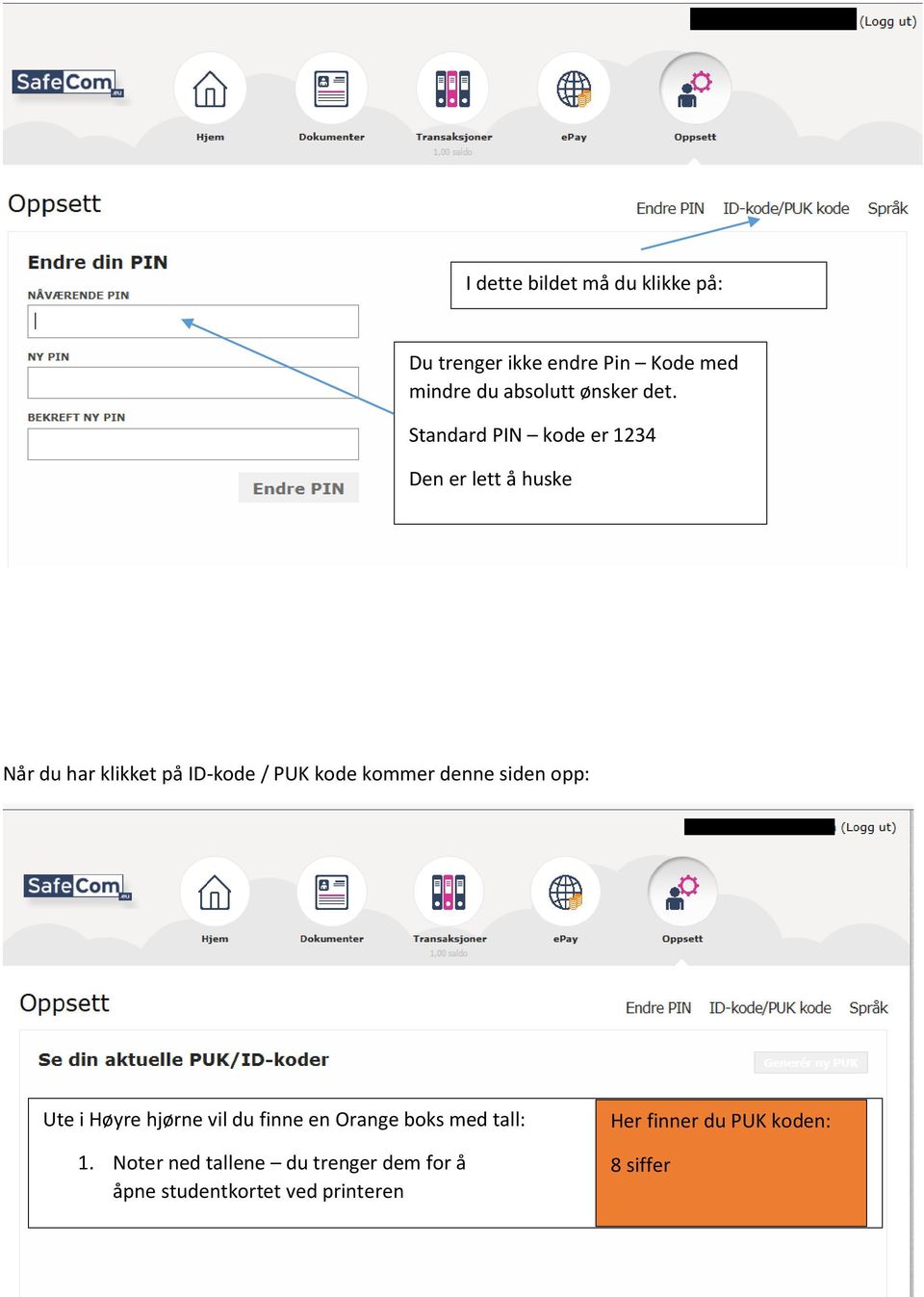 kommer denne siden opp: Ute i Høyre hjørne vil du finne en Orange boks med tall: 1.