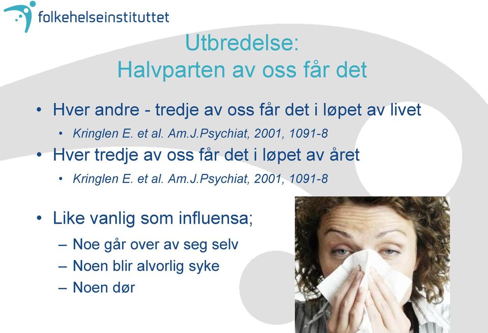 Psychiat, 2001, 1091-8 Hver tredje av oss får det i løpet av året Kringlen E.