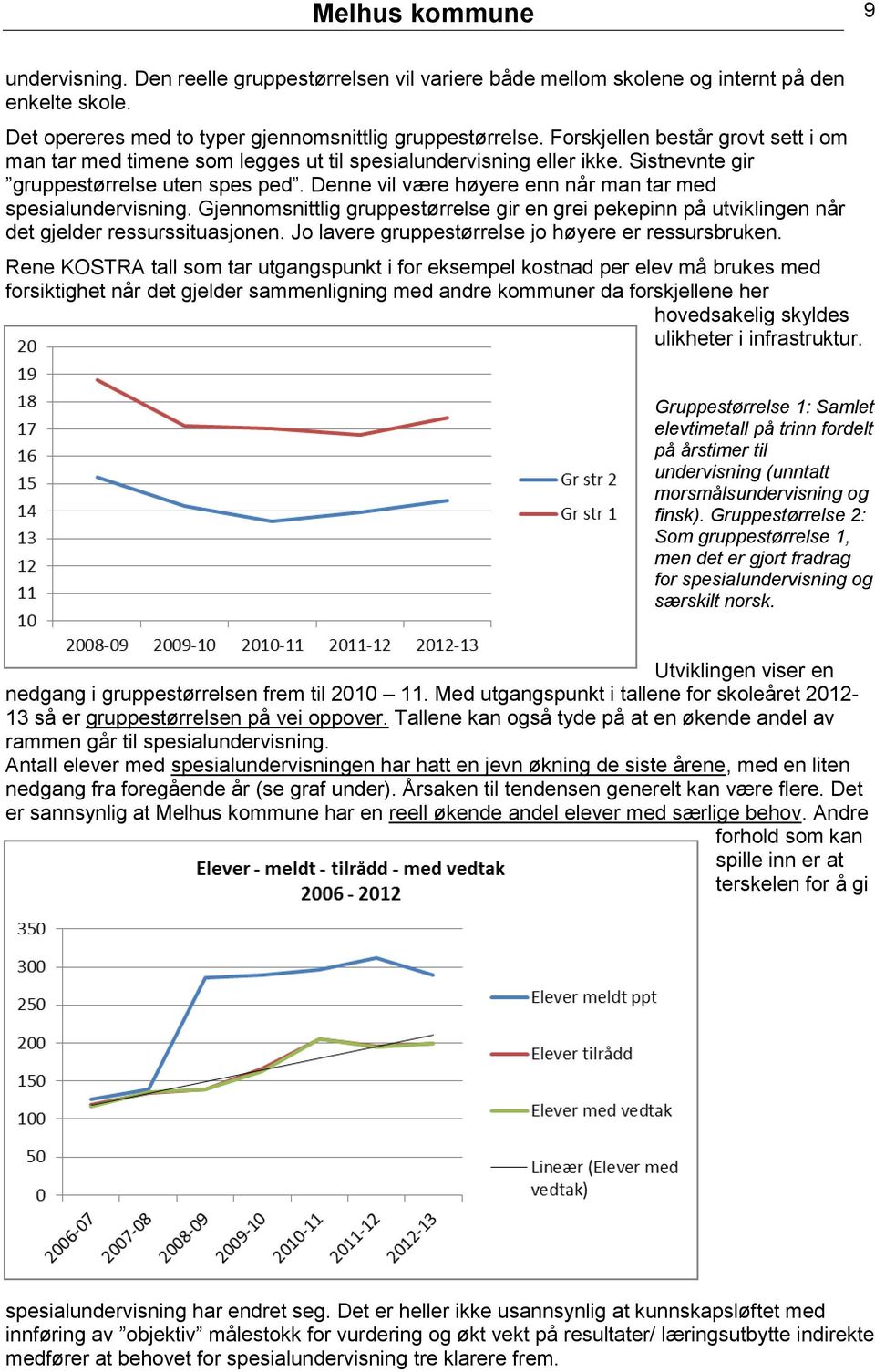 Denne vil være høyere enn når man tar med spesialundervisning. Gjennomsnittlig gruppestørrelse gir en grei pekepinn på utviklingen når det gjelder ressurssituasjonen.