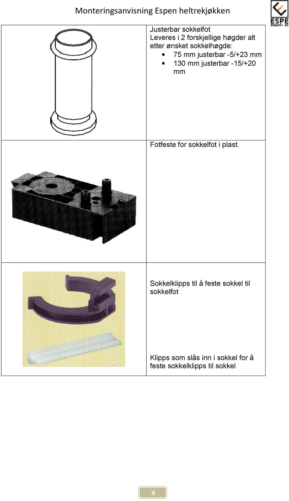 Fotfeste for sokkelfot i plast.