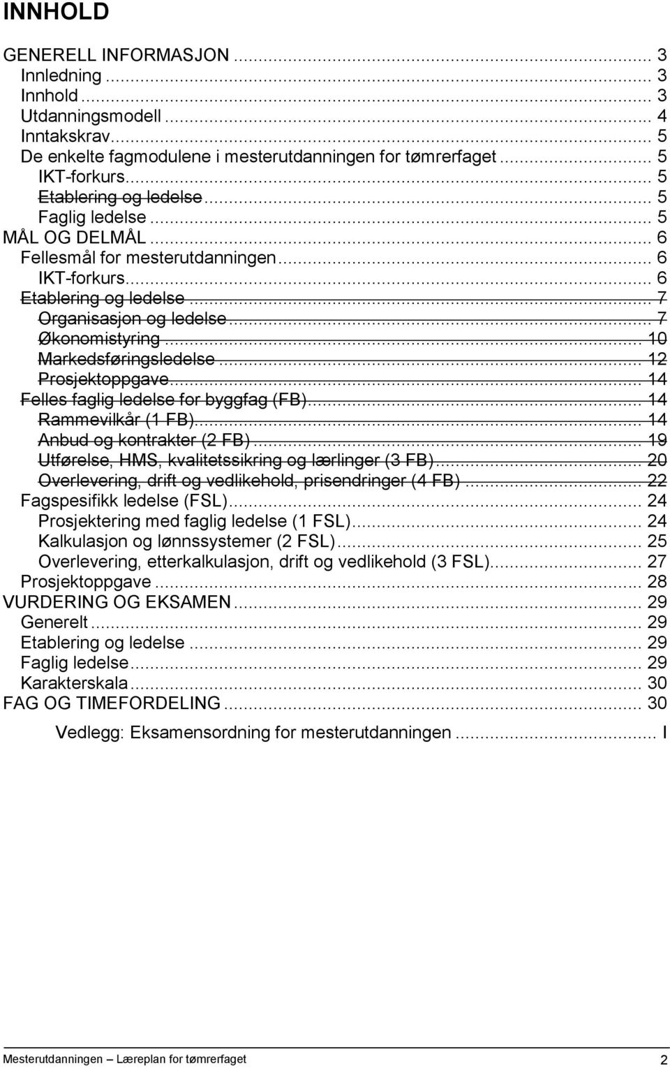 .. 10 Markedsføringsledelse... 12 Prosjektoppgave... 14 Felles faglig ledelse for byggfag (FB)... 14 Rammevilkår (1 FB)... 14 Anbud og kontrakter (2 FB).