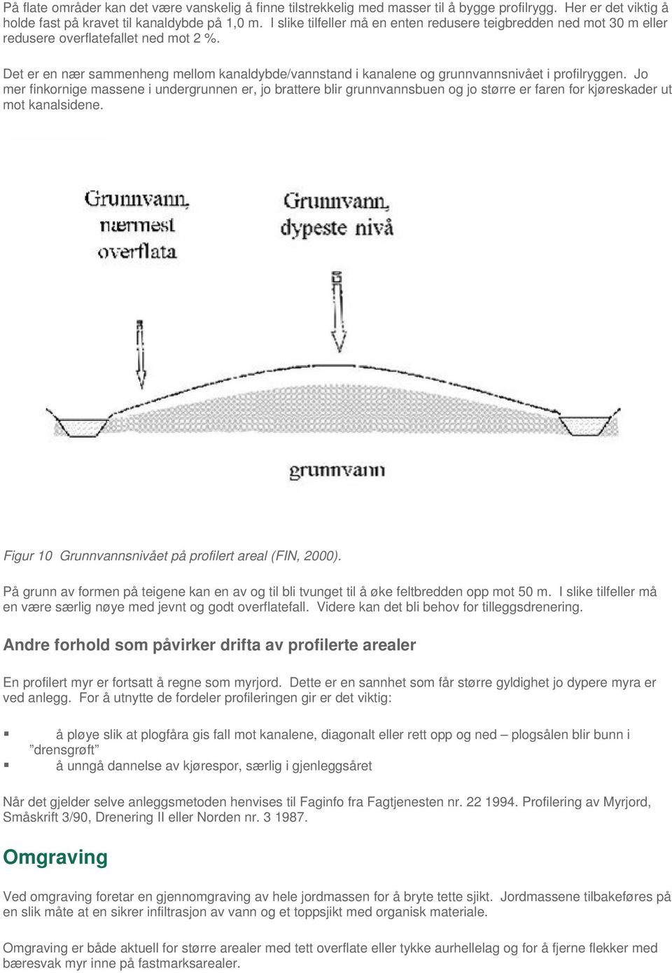 Det er en nær sammenheng mellom kanaldybde/vannstand i kanalene og grunnvannsnivået i profilryggen.