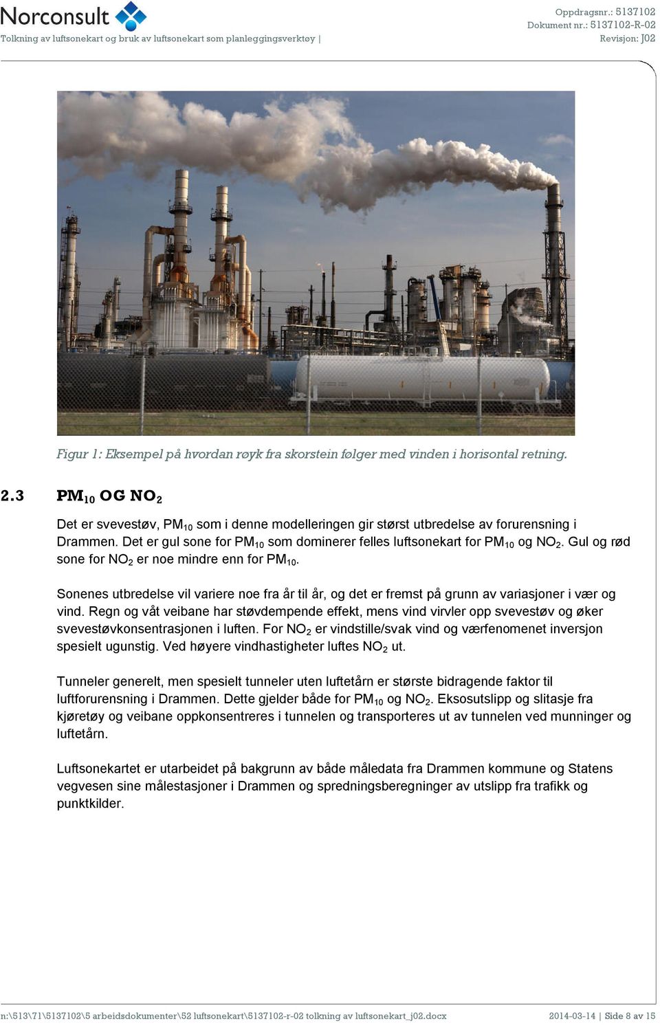 Gul og rød sone for NO 2 er noe mindre enn for PM 10. Sonenes utbredelse vil variere noe fra år til år, og det er fremst på grunn av variasjoner i vær og vind.