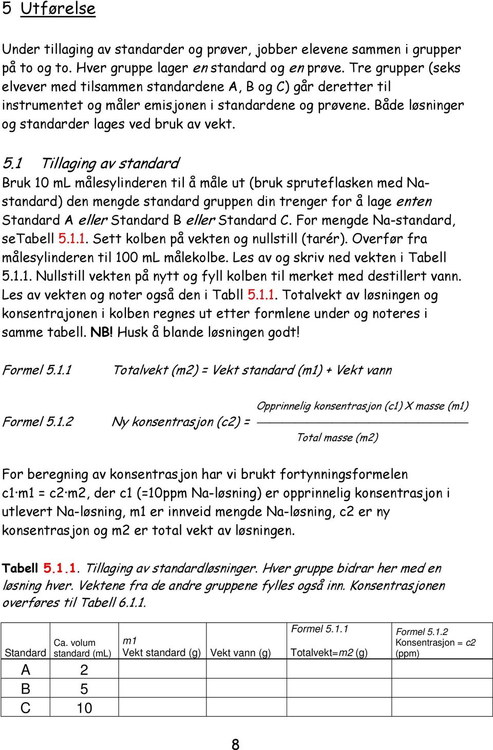 1 Tillaging av standard Bruk 10 ml målesylinderen til å måle ut (bruk spruteflasken med Nastandard) den mengde standard gruppen din trenger for å lage enten Standard A eller Standard B eller Standard