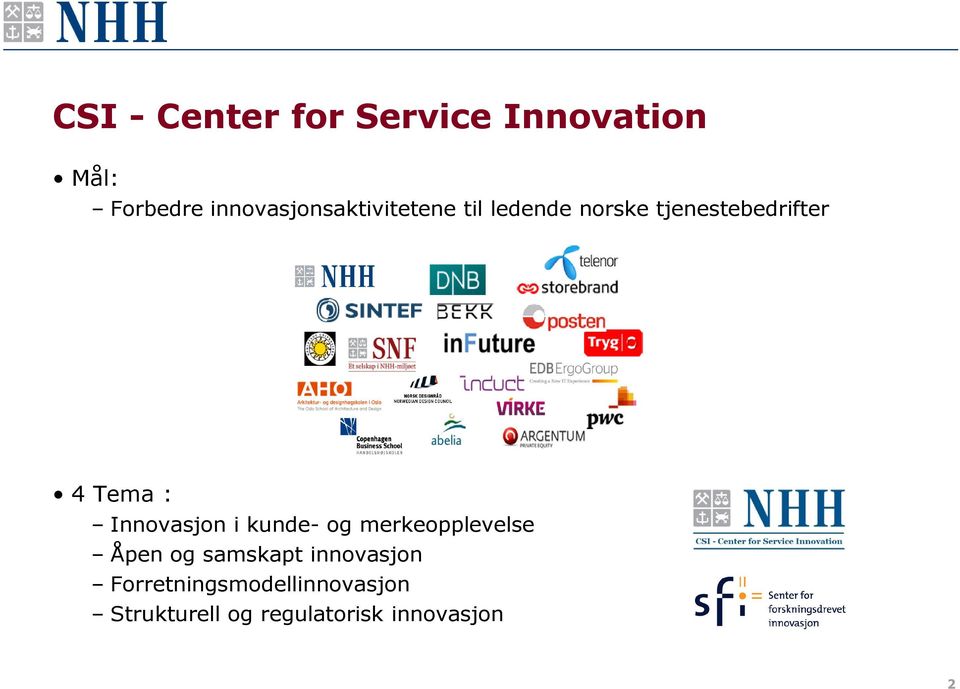 Tema : Innovasjon i kunde- og merkeopplevelse Åpen og samskapt