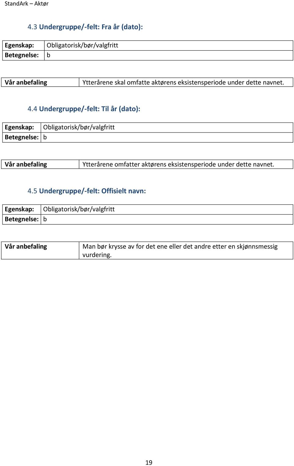 4 Undergruppe/-felt: Til år (dato): Betegnelse: b Ytterårene omfatter aktørens eksistensperiode under