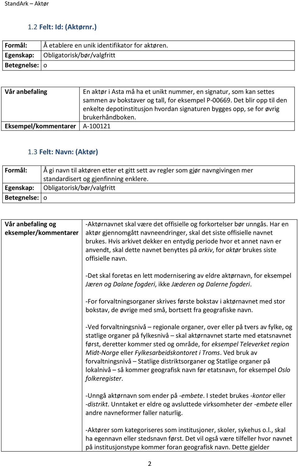 Det blir opp til den enkelte depotinstitusjon hvordan signaturen bygges opp, se for øvrig brukerhåndboken. Eksempel/kommentarer A-100121 1.