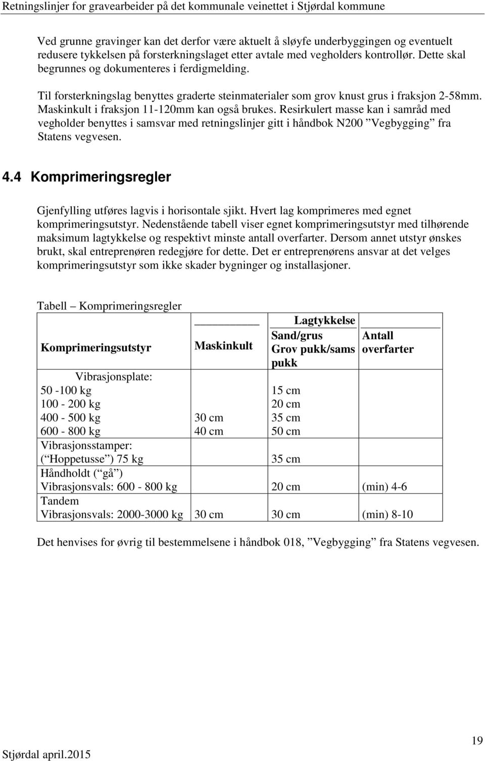 Resirkulert masse kan i samråd med vegholder benyttes i samsvar med retningslinjer gitt i håndbok N200 Vegbygging fra Statens vegvesen. 4.